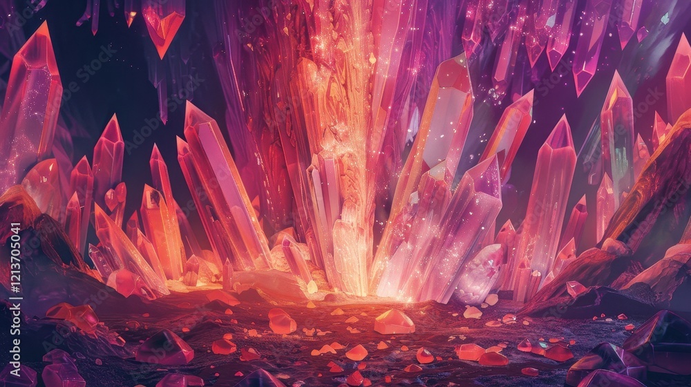 Vibrant Abstract Illustration of Crystalline Cavern with Colorful Gems Vibrant Abstract Illustration of Crystalline Cavern with Colorful Gems