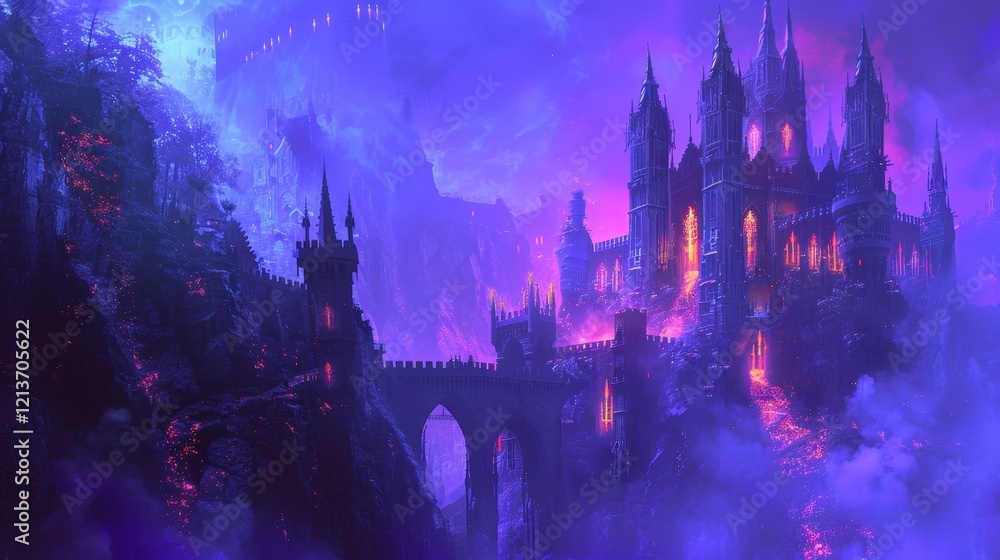 Fototapeta premium Fantasy Castle in Ethereal Landscape with Mysterious Atmosphere