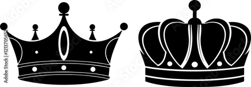 crown icon, king or queen crown symbol sketch, fellow crowned logo heads tiara, Royal head accessories silhouette vector art illustration on transparent png