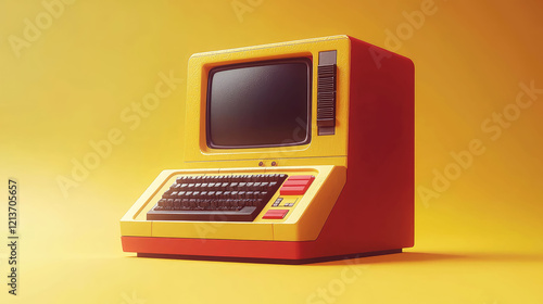 Retro Yellow Computer: Vintage Technology and 80s Nostalgia photo