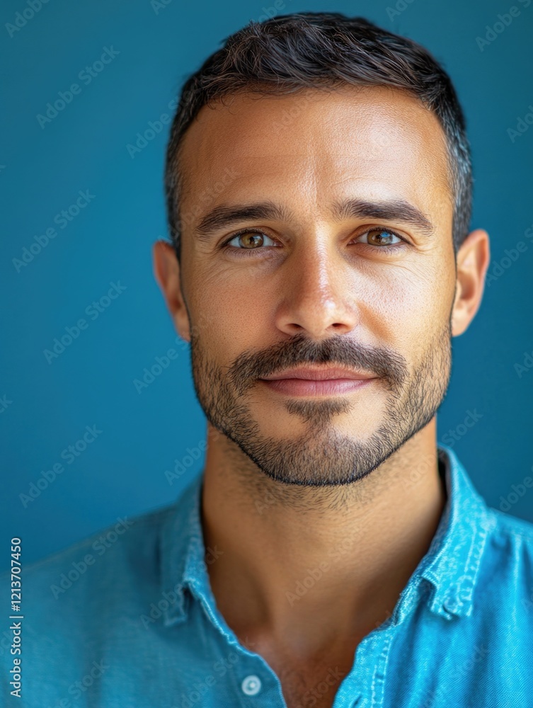 Fototapeta premium Man with Mustache in Blue Shirt