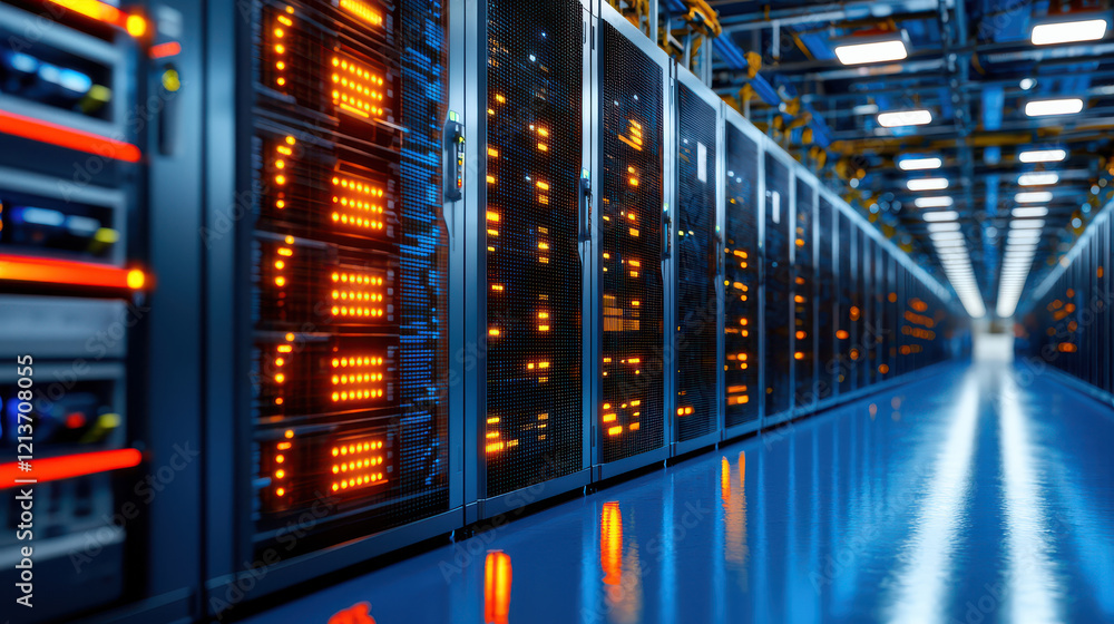 modern IT center featuring advanced digital technology and analytics, showcasing rows of illuminated server racks in high tech environment modern IT center featuring advanced digital technology and analytics, showcasing rows of illuminated server racks in high tech environment