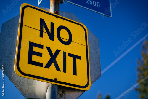No Exit Street Sign on Blue Sky