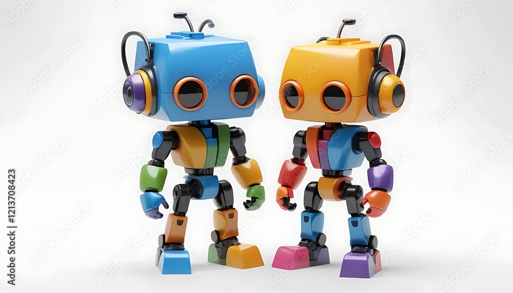 Colorful Robot Friends 3d Render Fun Kids Toy Design Colorful Robot Friends 3d Render Fun Kids Toy Design