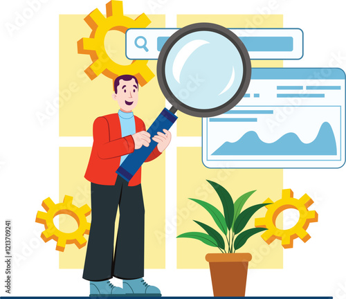 In-Depth Search Engine Optimization Strategy Analysis Illustration Visualizes comprehensive SEO analysis with charts and metrics.