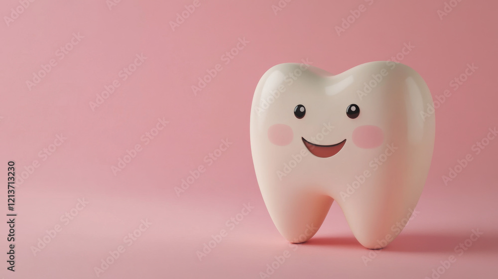cute cartoon tooth character with smiling face on pink background, perfect for dental health themes and children education cute cartoon tooth character with smiling face on pink background, perfect for dental health themes and children education