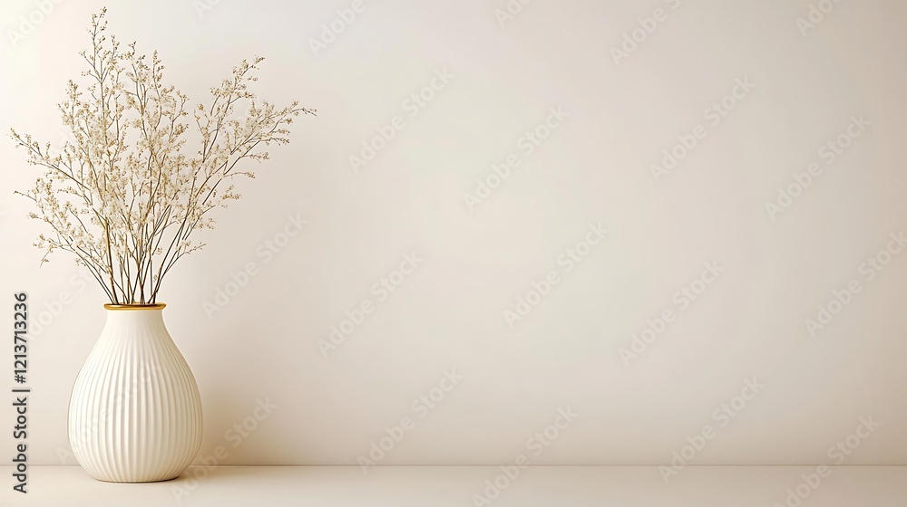 Obraz premium Dried Flowers in a White Ribbed Vase