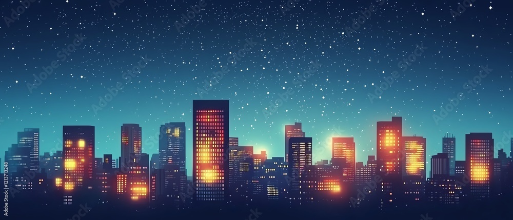 Stunning city skyline at night under starry sky Stunning city skyline at night under starry sky