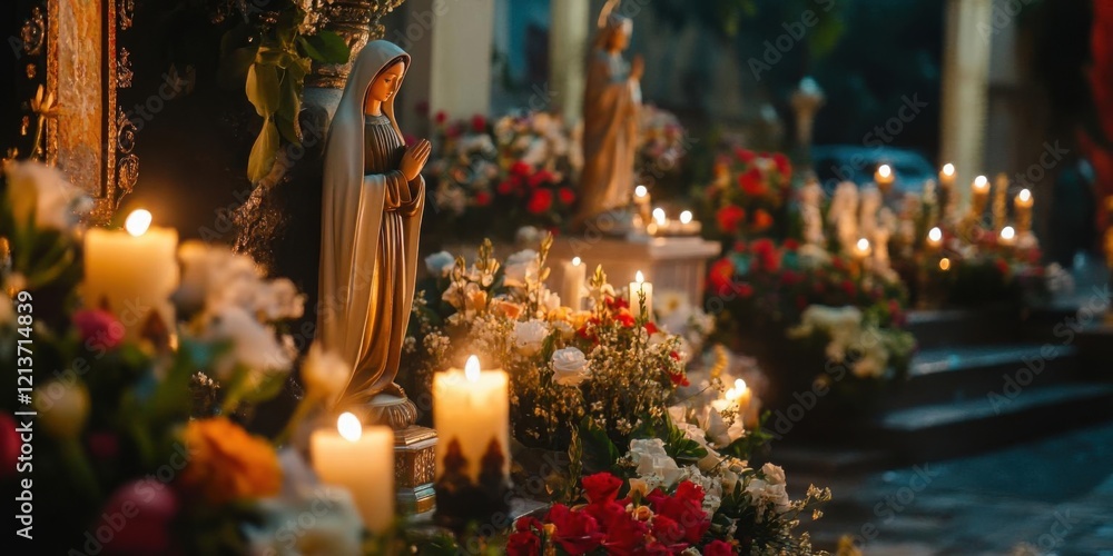 Candlelit Altars and Marian Statues: A Religious Celebration Candlelit Altars and Marian Statues: A Religious Celebration
