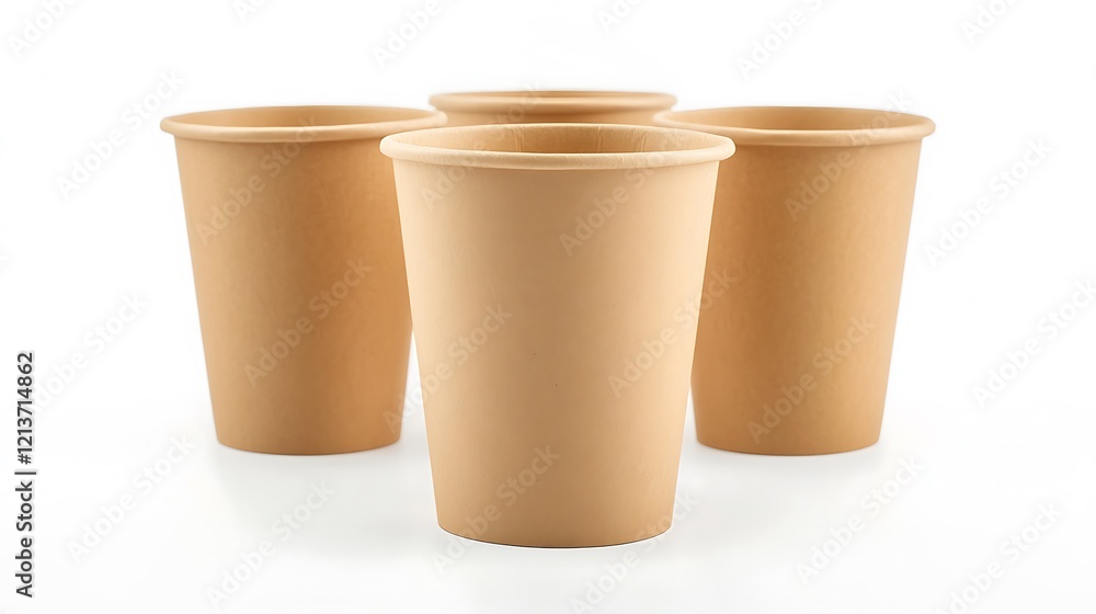 Eco-friendly paper cup placed on a smooth white background perfect for minimalist product advertising Eco-friendly paper cup placed on a smooth white background perfect for minimalist product advertising