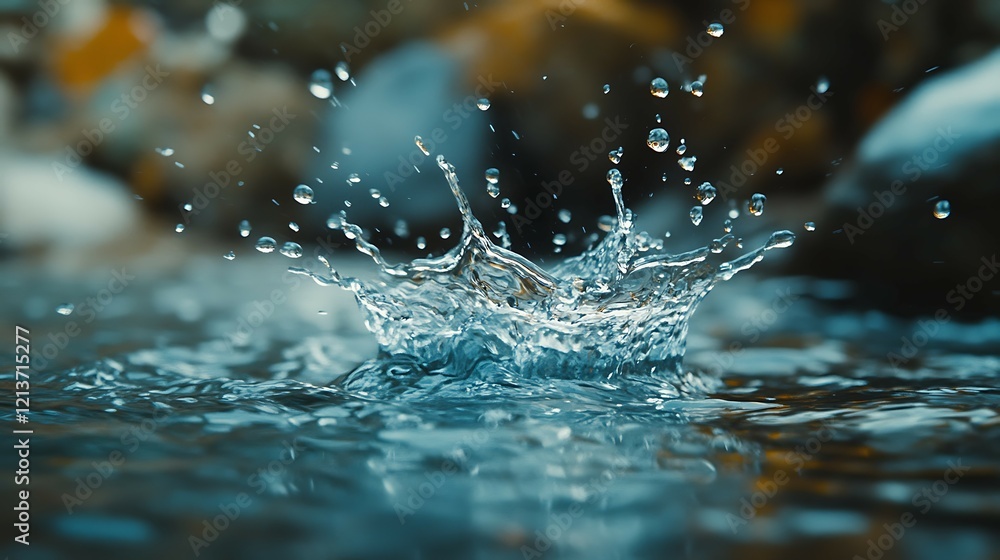 Falling drops of water. Splash effect after collision a falling drops with water Surface Falling drops of water. Splash effect after collision a falling drops with water Surface