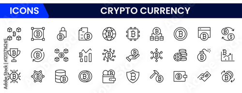 cryptocurrency web icons in outline style. thin line icons such as donation, bitcoin encryption, donate, economist, banking, withdraw, tor, greed, exchange