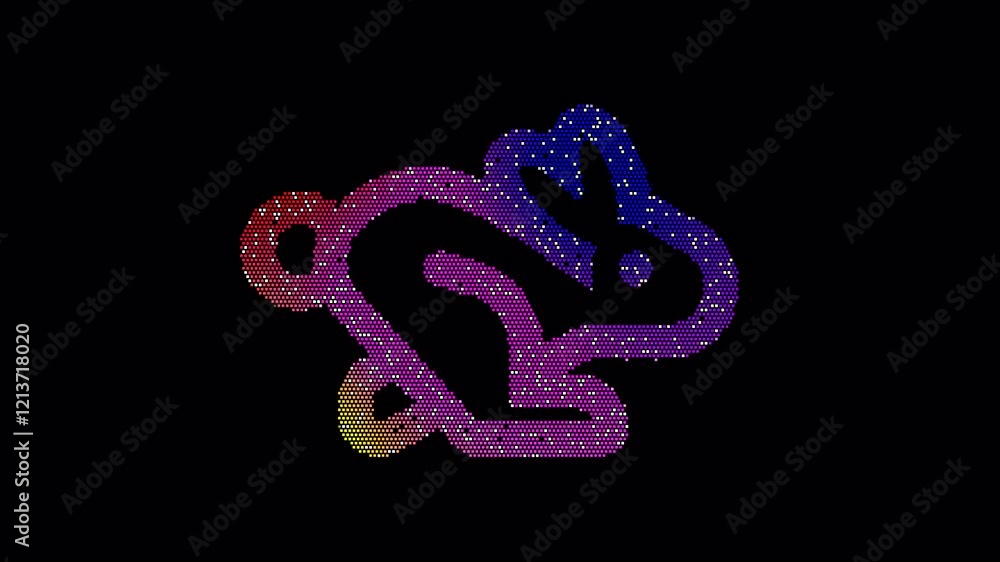 Icon rabbit fast is made up of LED square shapes that shimmer and flicker. There are black dead diodes. In-Out looped. Alpha BW at the end Icon rabbit fast is made up of LED square shapes that shimmer and flicker. There are black dead diodes. In-Out looped. Alpha BW at the end