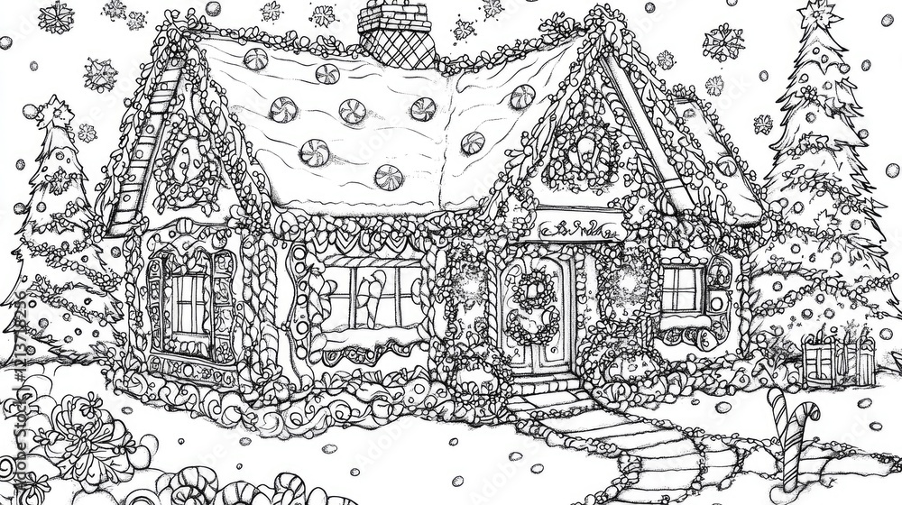 Obraz premium Gingerbread House Winter Wonderland Coloring Page