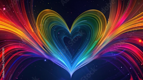 Vibrant Abstract Heart Illustration with Pulsating Rainbow Colors
