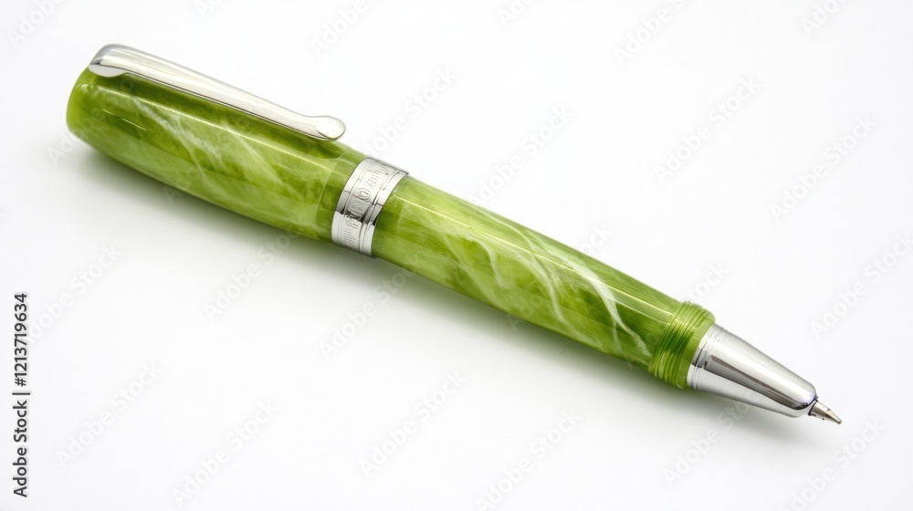 Fototapeta premium Green pen, studio shot, white background, writing instrument
