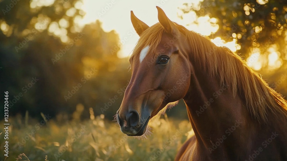 Obraz premium Brown Horse in Tall Grass