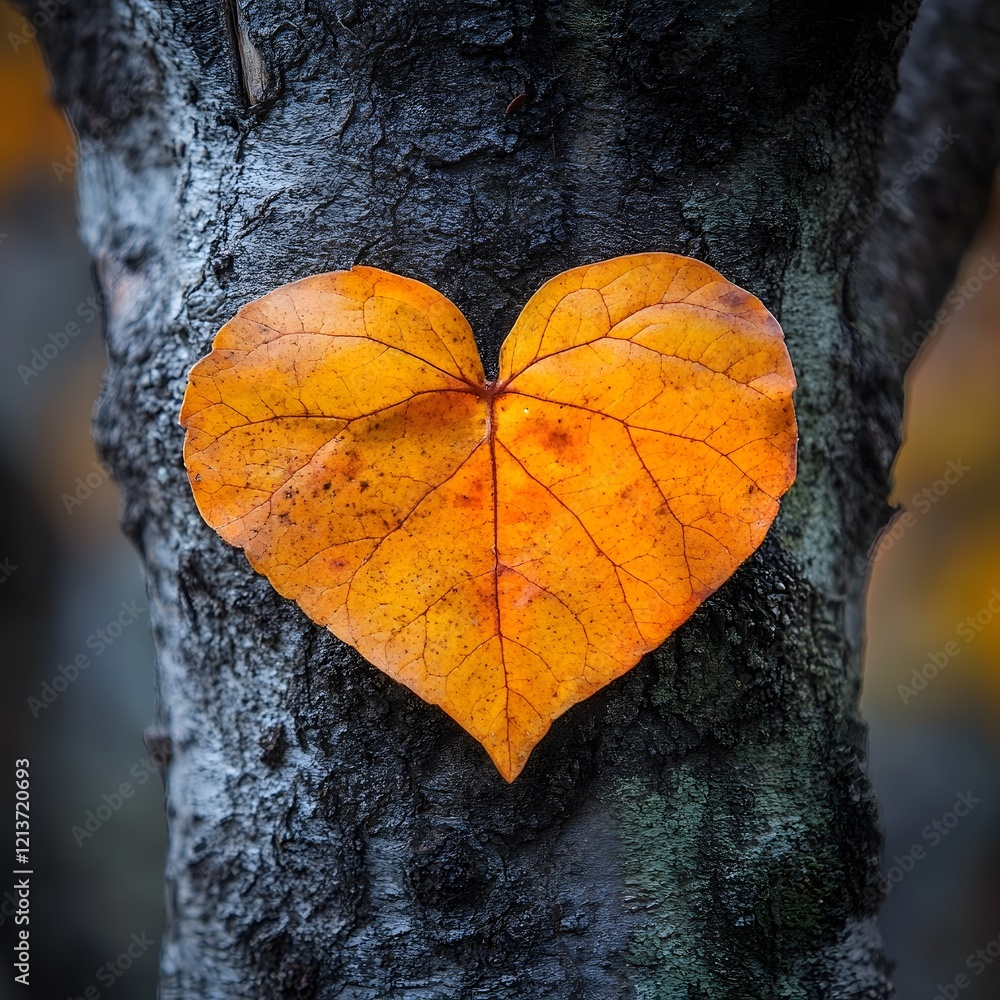 Autumn Leaf Heart on Tree Bark with Warm Fall Colors for Valentine s Day Autumn Leaf Heart on Tree Bark with Warm Fall Colors for Valentine s Day