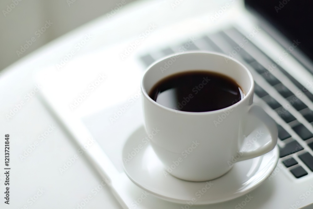 Laptop. Financial business news online on a laptop with coffee, Generative AI Laptop. Financial business news online on a laptop with coffee, Generative AI