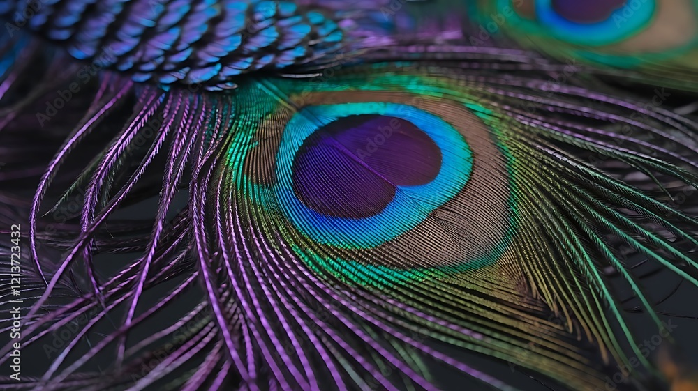 Naklejka premium Close-up of a peacock feather showcasing vibrant colors.