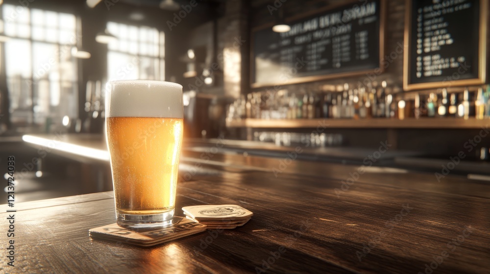Elegant IPA Pour on Mahogany Bar in Artisanal Pub Setting Elegant IPA Pour on Mahogany Bar in Artisanal Pub Setting