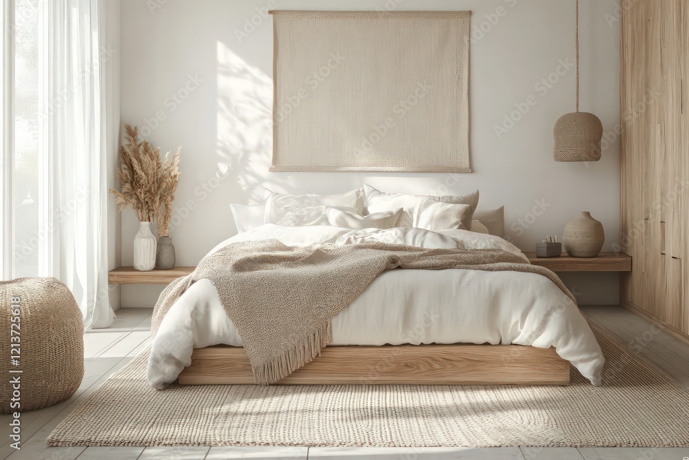 A Scandinavian bedroom highlighting light wood elements, a neutral color palette, and functional design. Embrace clean lines, simple fixtures, and abundant natural light A Scandinavian bedroom highlighting light wood elements, a neutral color palette, and functional design. Embrace clean lines, simple fixtures, and abundant natural light