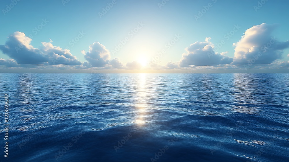 Fototapeta premium Serene Sunset Over Calm Ocean Waters With Clouds