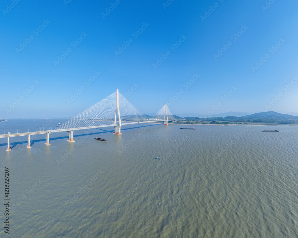 aerial view of the Wangdong Yangtze river bridge