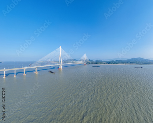 Obraz na płótnie aerial view of the Wangdong Yangtze river bridge w salonie