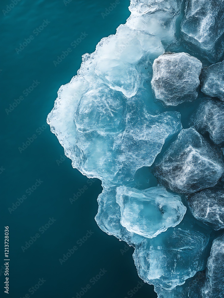 Obraz premium Iceberg melting in teal ocean.