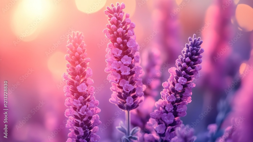 Lavender field sunset bokeh background floral design Lavender field sunset bokeh background floral design
