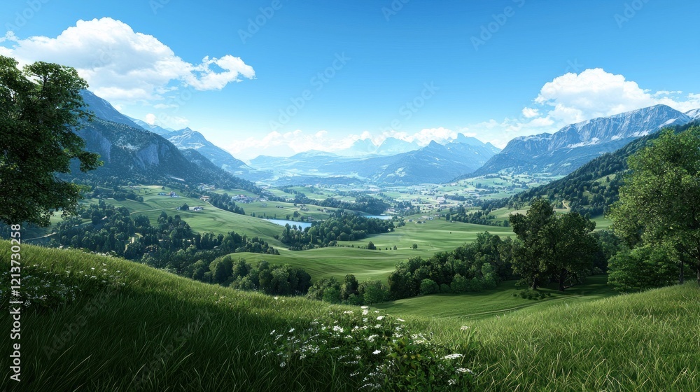 Obraz premium Serene Mountain Valley Landscape
