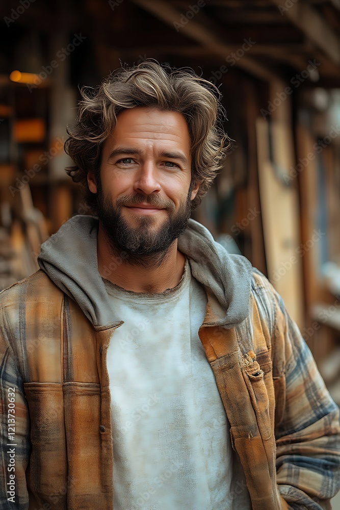Handsome man with beard smiling outdoors. Handsome man with beard smiling outdoors.