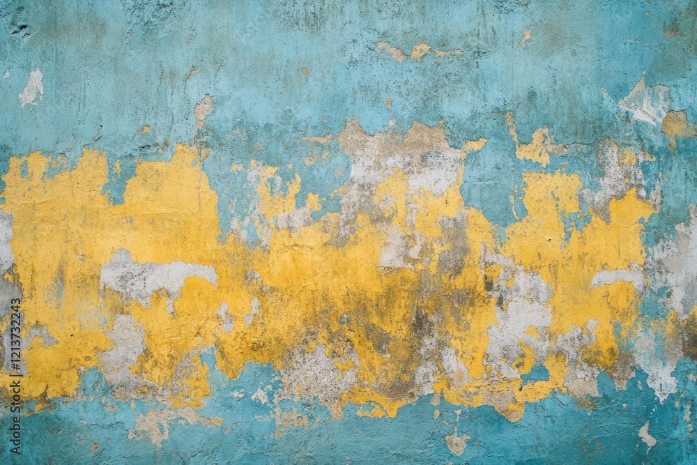 Obraz premium Peeling Painted Yellow Blue Wall