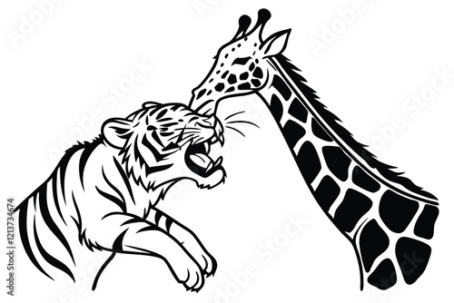 Canvas Print giraffe with a tiger