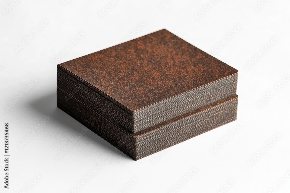 Mockup of two horizontal business cards stacks at white textured background. Angle view, Generative AI Mockup of two horizontal business cards stacks at white textured background. Angle view, Generative AI