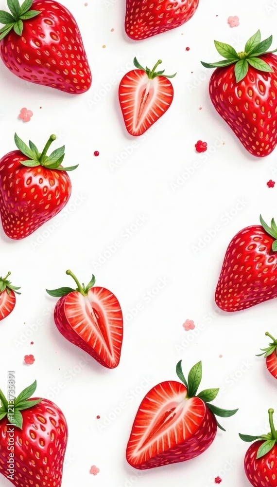 Red juicy strawberries watercolor seamless pattern , food, healthy Red juicy strawberries watercolor seamless pattern , food, healthy