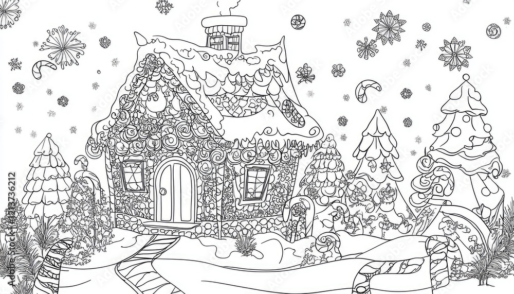 Winter House Coloring Page: Intricate Design Winter House Coloring Page: Intricate Design