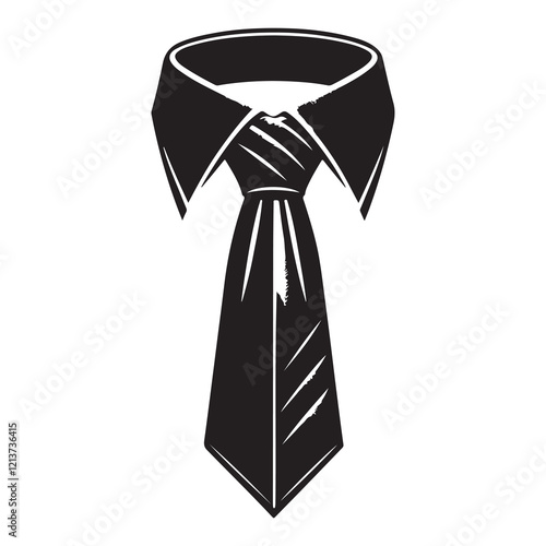 Tie Silhouette Vector Illustration, Solid White Background.