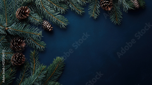 Wallpaper Mural dark blue Christmas background featuring pine branches and pine cones creates festive atmosphere. Perfect for holiday themed designs and decorations Torontodigital.ca