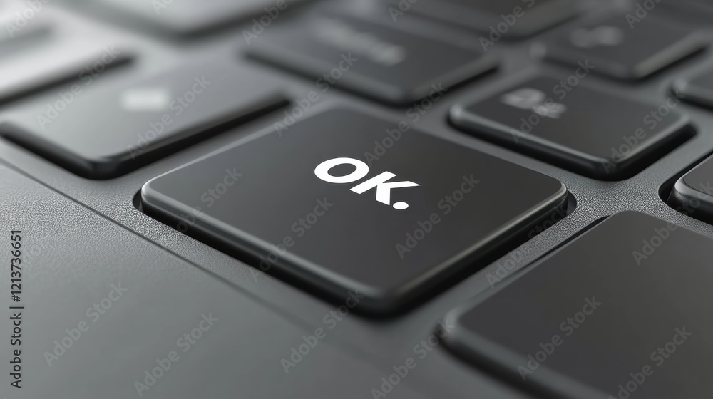 Close up of Black Keyboard with Illuminated OK Button Technology Concept Image Close up of Black Keyboard with Illuminated OK Button Technology Concept Image