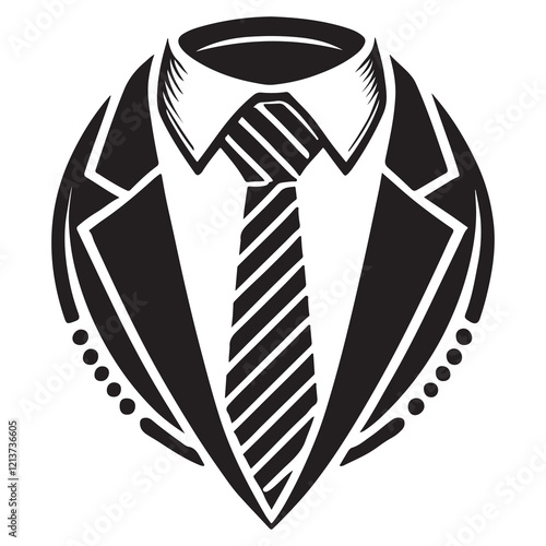 Tie Silhouette Vector Illustration, Solid White Background.