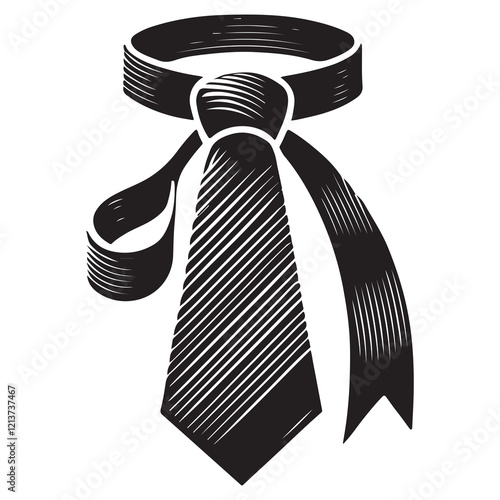 Tie Silhouette Vector Illustration, Solid White Background.