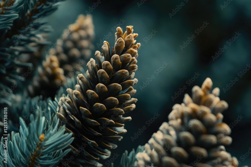 Obraz premium Pine Cones on Tree Branch,