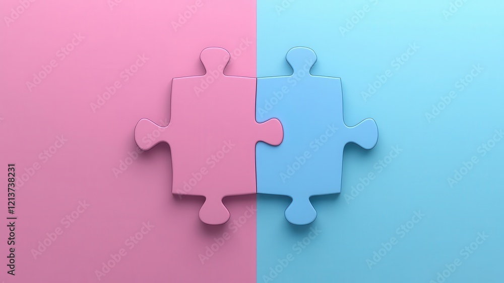 Obraz premium teamwork flat design top view puzzle pieces fitting together to symbolize collaboration 3D render Split-complementary color scheme