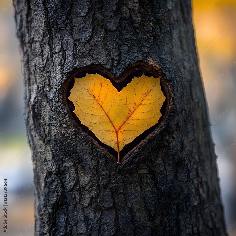 Autumn Leaf Heart on Cozy Tree Bark Romantic Nature Backdrop with Clear Center Autumn Leaf Heart on Cozy Tree Bark Romantic Nature Backdrop with Clear Center