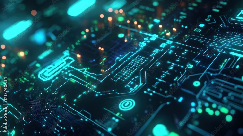 Glowing Circuit Board, Data Flowing, Technology Background,  Digital Future, Website Banner