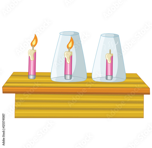 Science of cute cartoon hand drawn vector Air and candle experiment illustration.