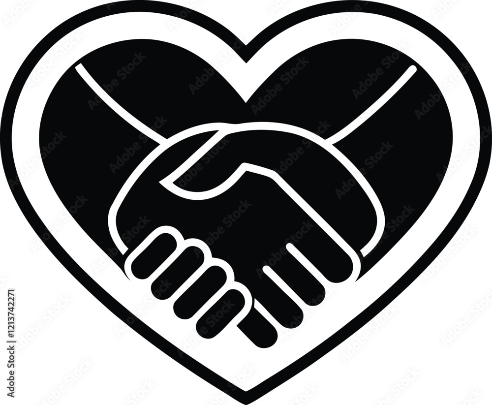 Fototapeta premium Heart Handshake silhouette vector illustration, Heart Handshake Icon, Heart Handshake line art vector
