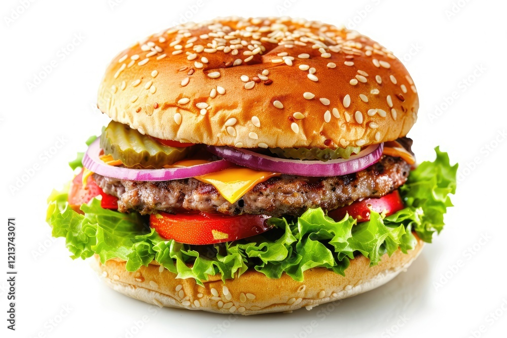 Detailed Visual of Hamburger Isolated on White Background Fresh Burger Fastfood Detailed Visual of Hamburger Isolated on White Background Fresh Burger Fastfood